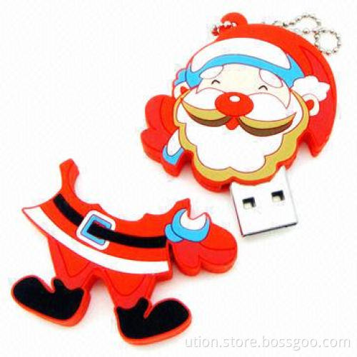 Christmas Design USB Flash Drive with 1 to 32GB Memory Capacity, Free Printing and Packaging